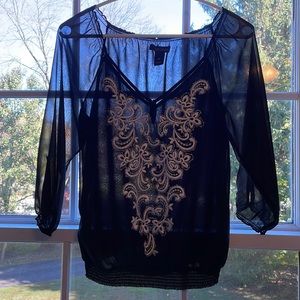 White House Black Market black sheer blouse